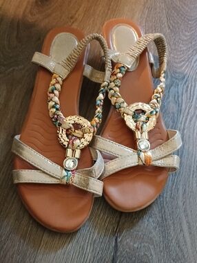 Princess Braided Metallic Glitter Shiny Gold Thong Slip On Summer Casual Sandals